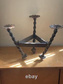 Antique 19th Century Hanging Lamp High Period Hammered Wrought Iron Medieval