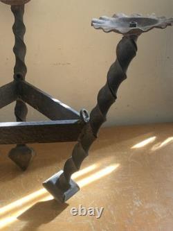 Antique 19th Century Hanging Lamp High Period Hammered Wrought Iron Medieval