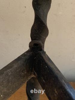 Antique 19th Century Hanging Lamp High Period Hammered Wrought Iron Medieval