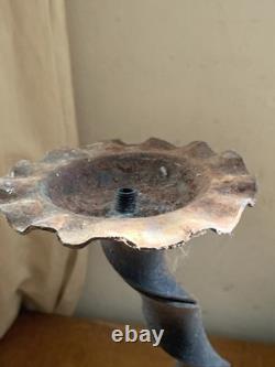 Antique 19th Century Hanging Lamp High Period Hammered Wrought Iron Medieval