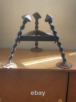 Antique 19th Century Hanging Lamp High Period Hammered Wrought Iron Medieval