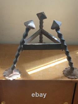 Antique 19th Century Hanging Lamp High Period Hammered Wrought Iron Medieval