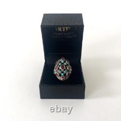Antique 800 silver ring with garnets and turquoises, Belle Époque, late 19th century