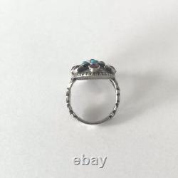 Antique 800 silver ring with garnets and turquoises, Belle Époque, late 19th century