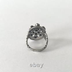 Antique 800 silver ring with garnets and turquoises, Belle Époque, late 19th century