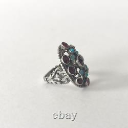 Antique 800 silver ring with garnets and turquoises, Belle Époque, late 19th century