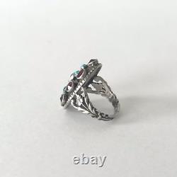 Antique 800 silver ring with garnets and turquoises, Belle Époque, late 19th century