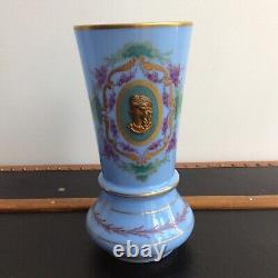 Antique Blue Opaline Vase with Cabochon Portrait 19th Century