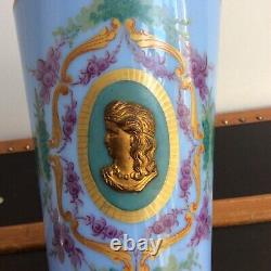 Antique Blue Opaline Vase with Cabochon Portrait 19th Century