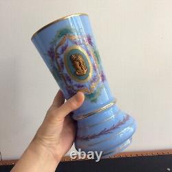 Antique Blue Opaline Vase with Cabochon Portrait 19th Century