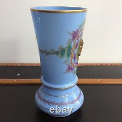 Antique Blue Opaline Vase with Cabochon Portrait 19th Century