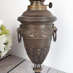 Antique Brass & Ebonite Oil Lamp Empire Style Napoleon III Era France