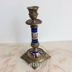 Antique Bronze Candlestick Emaille By Angelots Putti Epoque Xixth