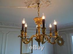 Antique Chandelier A 6 Arm Bronze Light Louis XV Style Napoleon III Era XIX Em