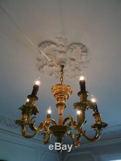 Antique Chandelier A 6 Arm Bronze Light Louis XV Style Napoleon III Era XIX Em