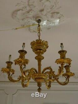 Antique Chandelier A 6 Arm Bronze Light Louis XV Style Napoleon III Era XIX Em