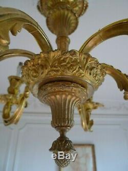 Antique Chandelier A 6 Arm Bronze Light Louis XV Style Napoleon III Era XIX Em