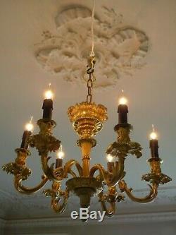 Antique Chandelier A 6 Arm Bronze Light Louis XV Style Napoleon III Era XIX Em