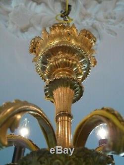 Antique Chandelier A 6 Arm Bronze Light Louis XV Style Napoleon III Era XIX Em