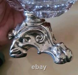 Antique Double Salt Cellar in Solid Silver and Crystal. 19th Century