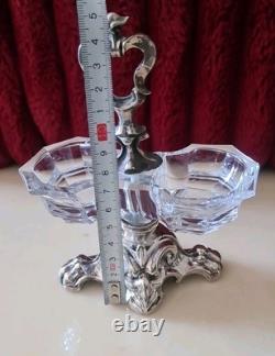 Antique Double Salt Cellar in Solid Silver and Crystal, 19th Century
