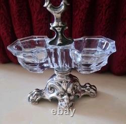 Antique Double Salt Cellars in Solid Silver and Crystal. 19th Century