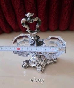 Antique Double Salt Cellars in Solid Silver and Crystal. 19th Century
