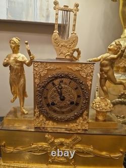 Antique Gilded Bronze Clock Empire Period 19th Century