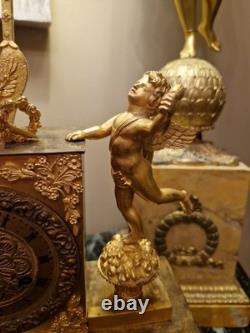 Antique Gilded Bronze Clock Empire Period 19th Century