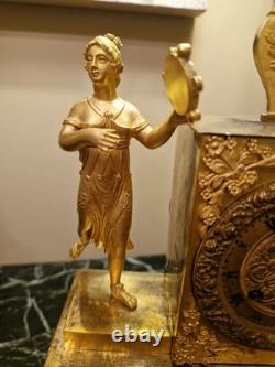 Antique Gilded Bronze Clock Empire Period 19th Century