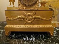 Antique Gilded Bronze Clock Empire Period 19th Century