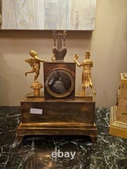 Antique Gilded Bronze Clock Empire Period 19th Century