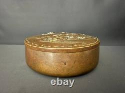 Antique Japanese bronze box with inlaid decoration, Meiji period