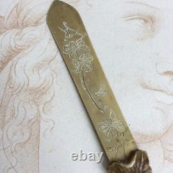 Antique Letter Opener Japan Herons Lotus Flowers 19th Century Writing