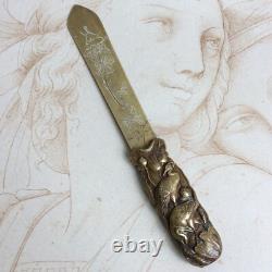 Antique Letter Opener Japan Herons Lotus Flowers 19th Century Writing