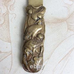 Antique Letter Opener Japan Herons Lotus Flowers 19th Century Writing