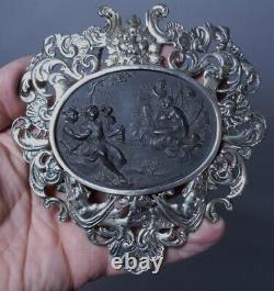 Antique Medallion In Ebonite And Frame In Silver Massif, Era Xixth Century