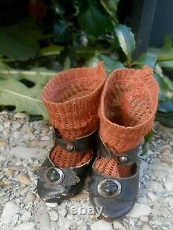 Antique Pair Shoes Socks Jumeau Size 7 Period Late Xixth