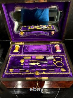 Antique Sewing Box Inlaid Marquetry Period III XIX Century