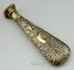 Antique Silver Gilt Seal Stamp with Boar Head Mark, 19th Century