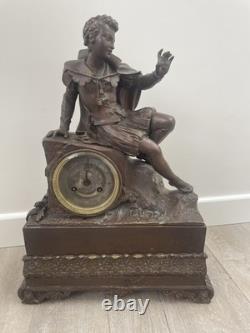 Antique bronze clock, 19th century, key-wound movement