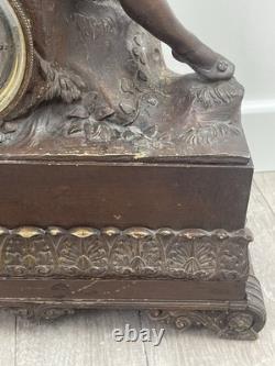 Antique bronze clock, 19th century, key-wound movement