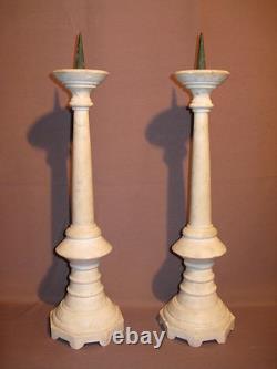 Antique pair of candlestick holders in marble, 19th century