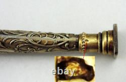 Antique solid silver seal stamp, vermeil, boar’s head hallmark, 19th century.