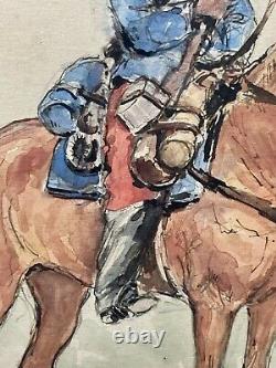 Aquarelle Drawing Military Character Soldier To Horse Cavalry Age 19th