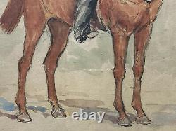 Aquarelle Drawing Military Character Soldier To Horse Cavalry Age 19th