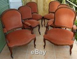 Armchairs / Chairs In Walnut. Trim Cloth Velvet. Epoque Nineteenth Century