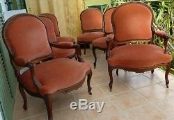 Armchairs / Chairs In Walnut. Trim Cloth Velvet. Epoque Nineteenth Century