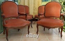 Armchairs / Chairs In Walnut. Trim Cloth Velvet. Epoque Nineteenth Century