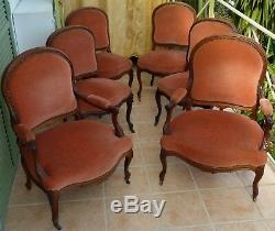 Armchairs / Chairs In Walnut. Trim Cloth Velvet. Epoque Nineteenth Century